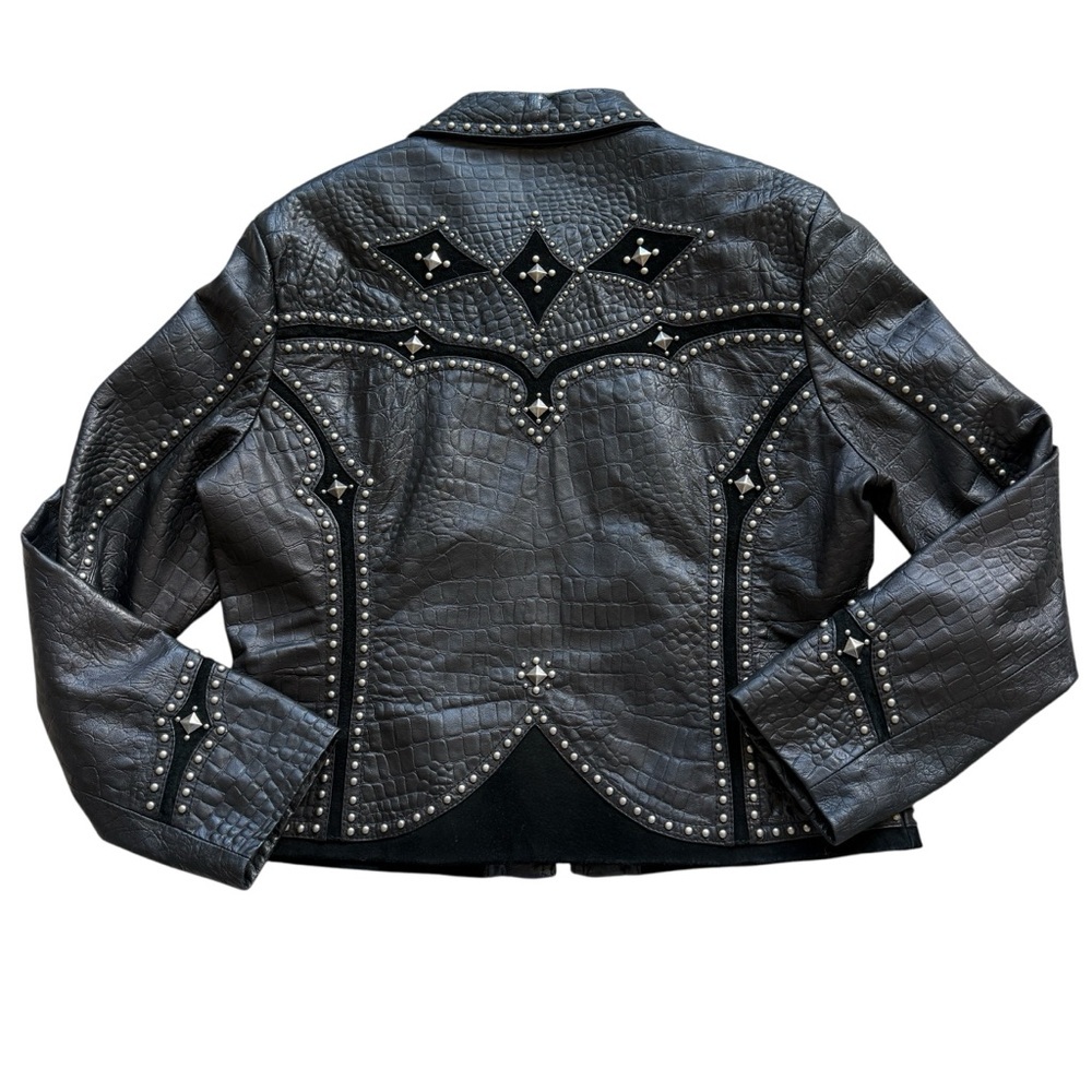 VTG Cripple Creek Studded Leather Jacket XL Western Croc Embossed Biker Rocker - Picture 8 of 16